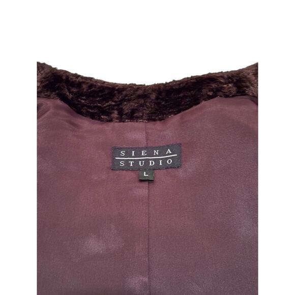 Vintage Y2K Siena Studio Faux Fur Vest Chocolate Brown Textured Button L - Picture 6 of 12